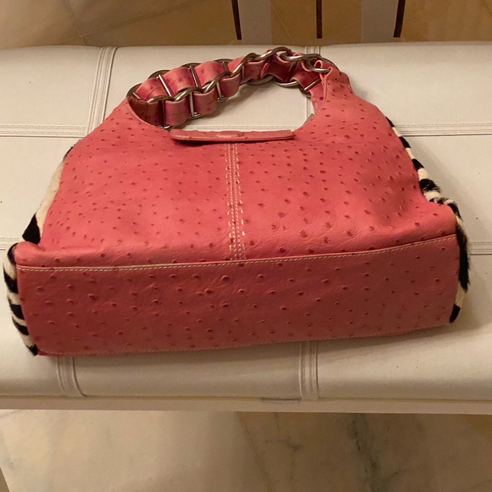 Leather ostrich, print bag - Picture 4 of 10